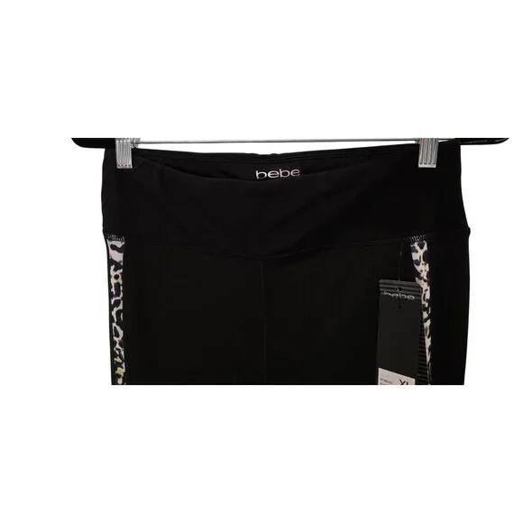Bebe Womens Printed Insert Leggings Black Leopard High Waist - Picture 2 of 6